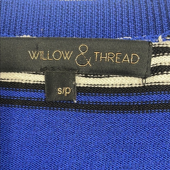 Elegant Striped Sweater in Blue Black & White 3/4 Bell Sleeves Boat Neck Size S - Picture 9 of 12